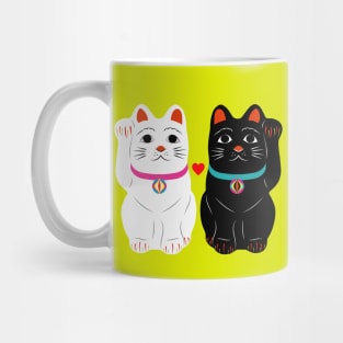 Japanese Black and White Lucky Cat Couple Mug